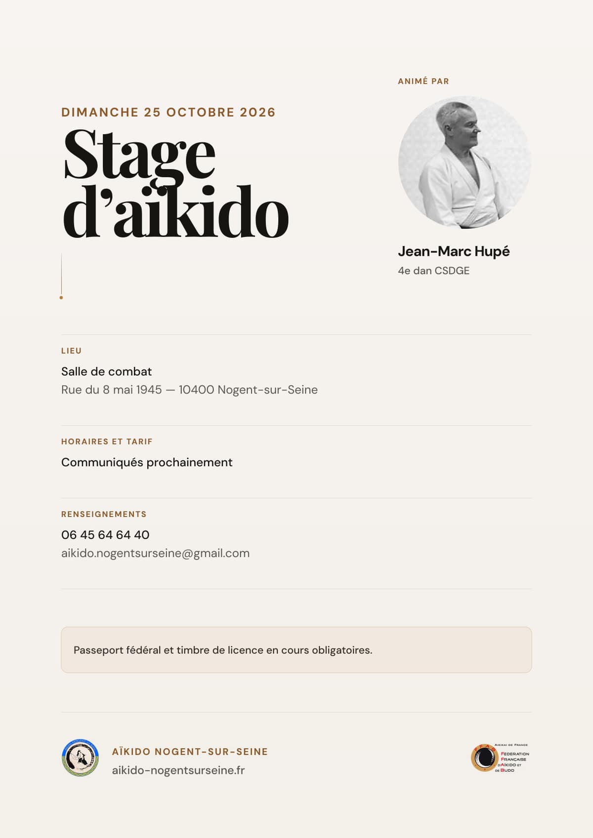 Affiche de l'événement Stage animé par Jean-Marc Hupé